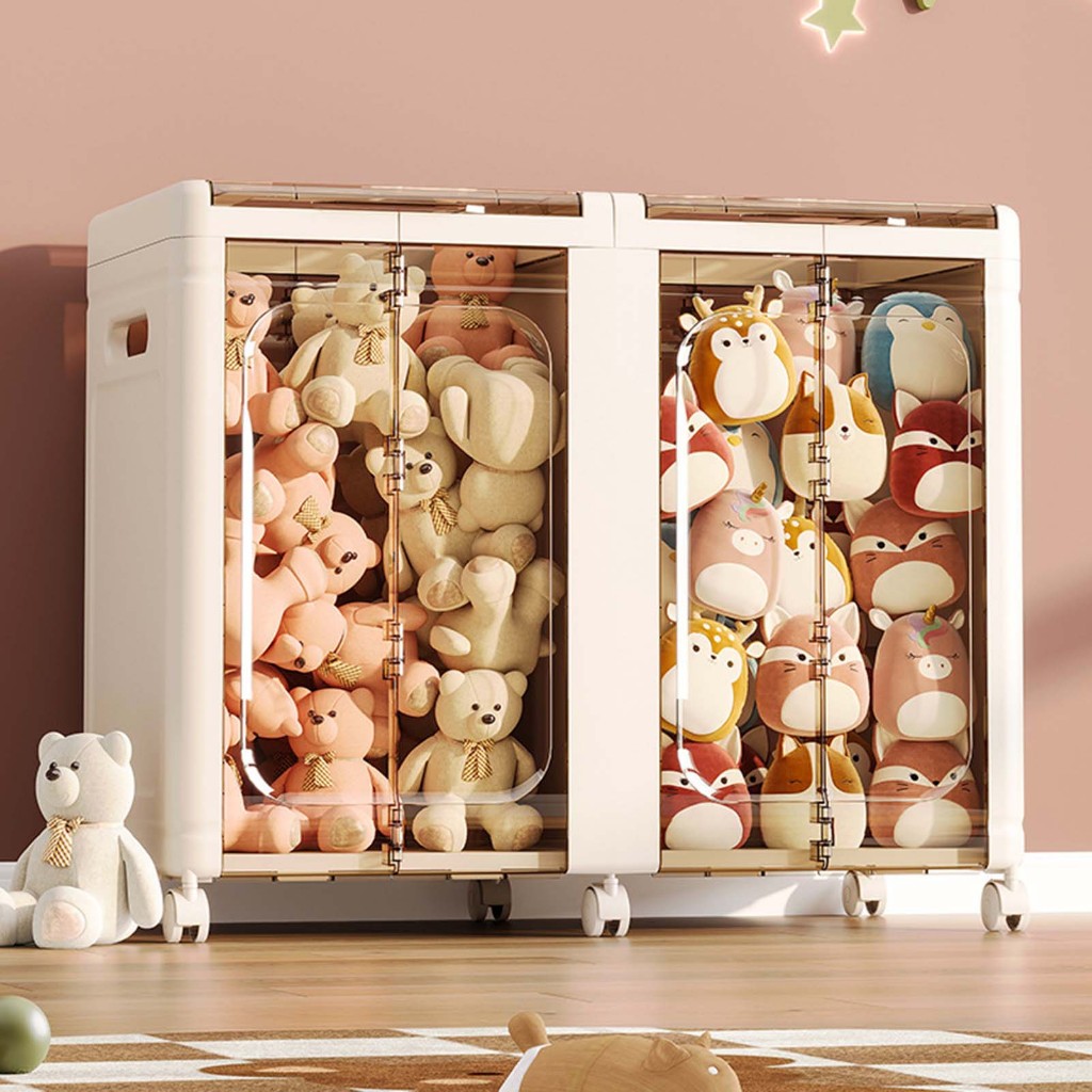SPING กล่องเก็บของเล่นเด็กแบบพับได้ ดีไซน์ฝาพับพร้อมล้อ  กล่องเก็บเสื้อผ้าความจุขนาดใหญ่