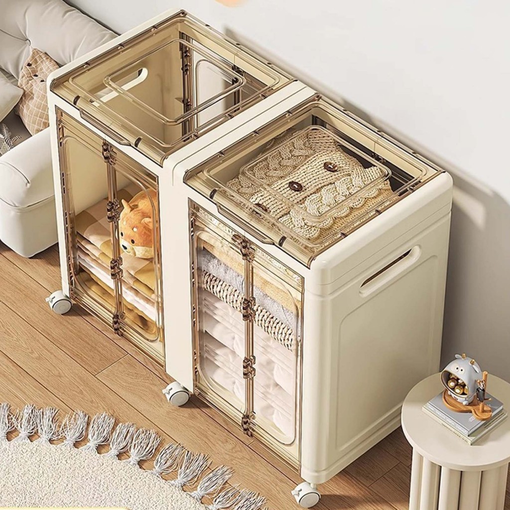 SPING กล่องเก็บของเล่นเด็กแบบพับได้ ดีไซน์ฝาพับพร้อมล้อ  กล่องเก็บเสื้อผ้าความจุขนาดใหญ่ - รูปที่ 3