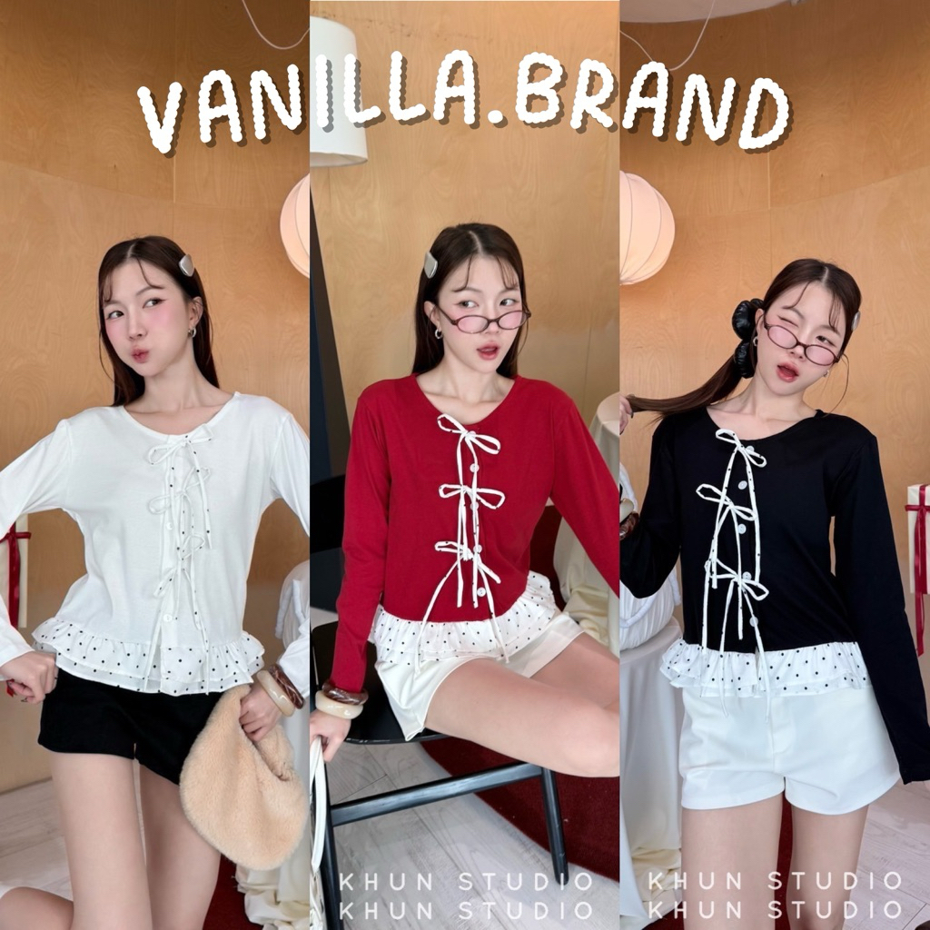 เสื้อแขนยาว ผ้ายืด แต่งชายระบาย -kn / VB0622