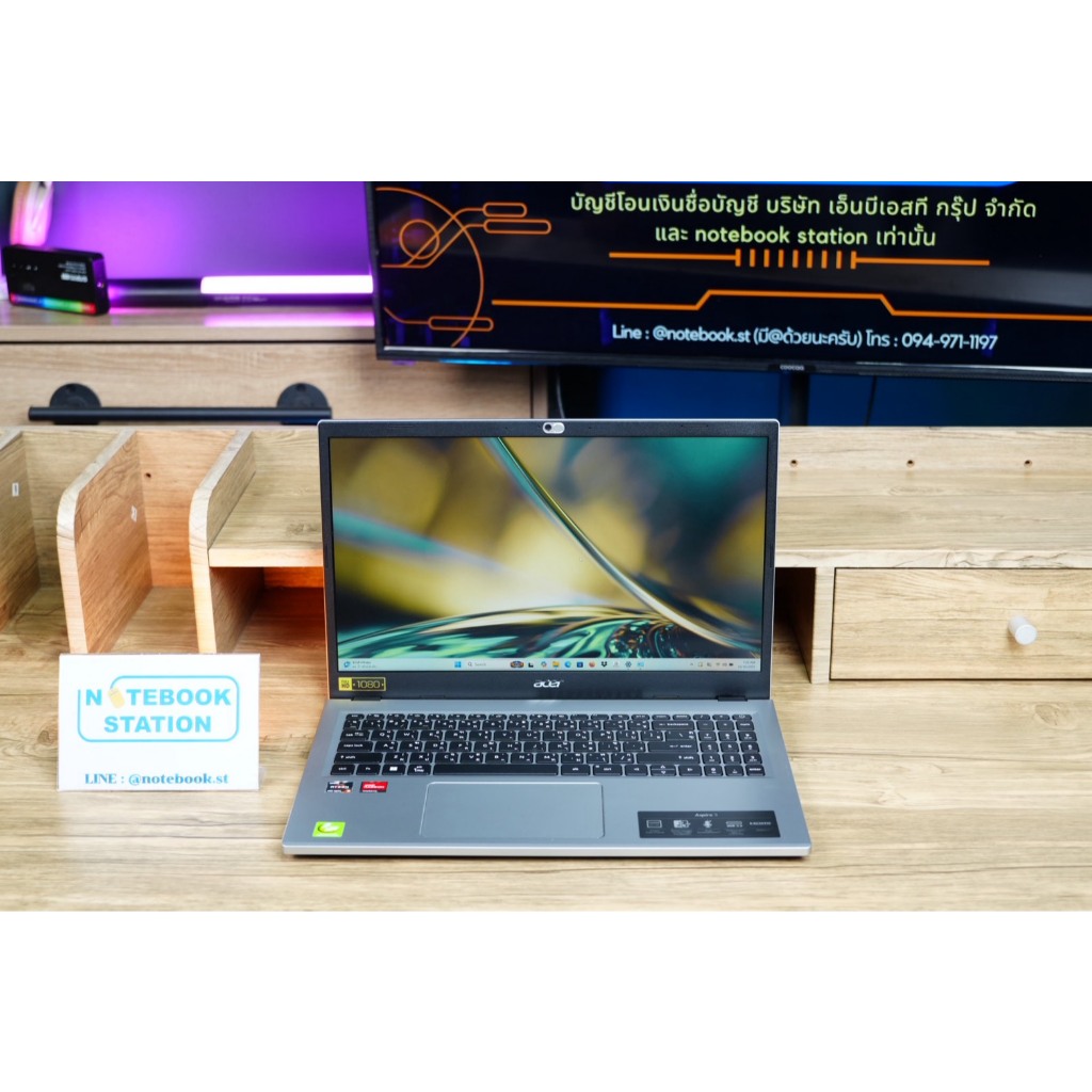 Acer Aspire 3 Ryzen3-7320U Ram8 SSD256GB จอ15.6 FHD IPS สเปคทำงานรุ่นใหม่ ทำงานเก่ง ดีไซน์บางเบา เคร