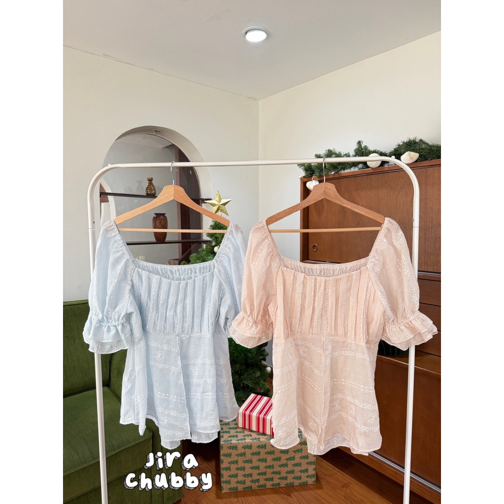 Bowy Doll - เสื้อคอเหลี่ยมแขนตุ๊กตา อกฟรีไซส์ 38-50 นิ้ว ดีเทลผ่าหน้า เสื้อสาวอวบ เสื้อน่ารัก - รูปที่ 7