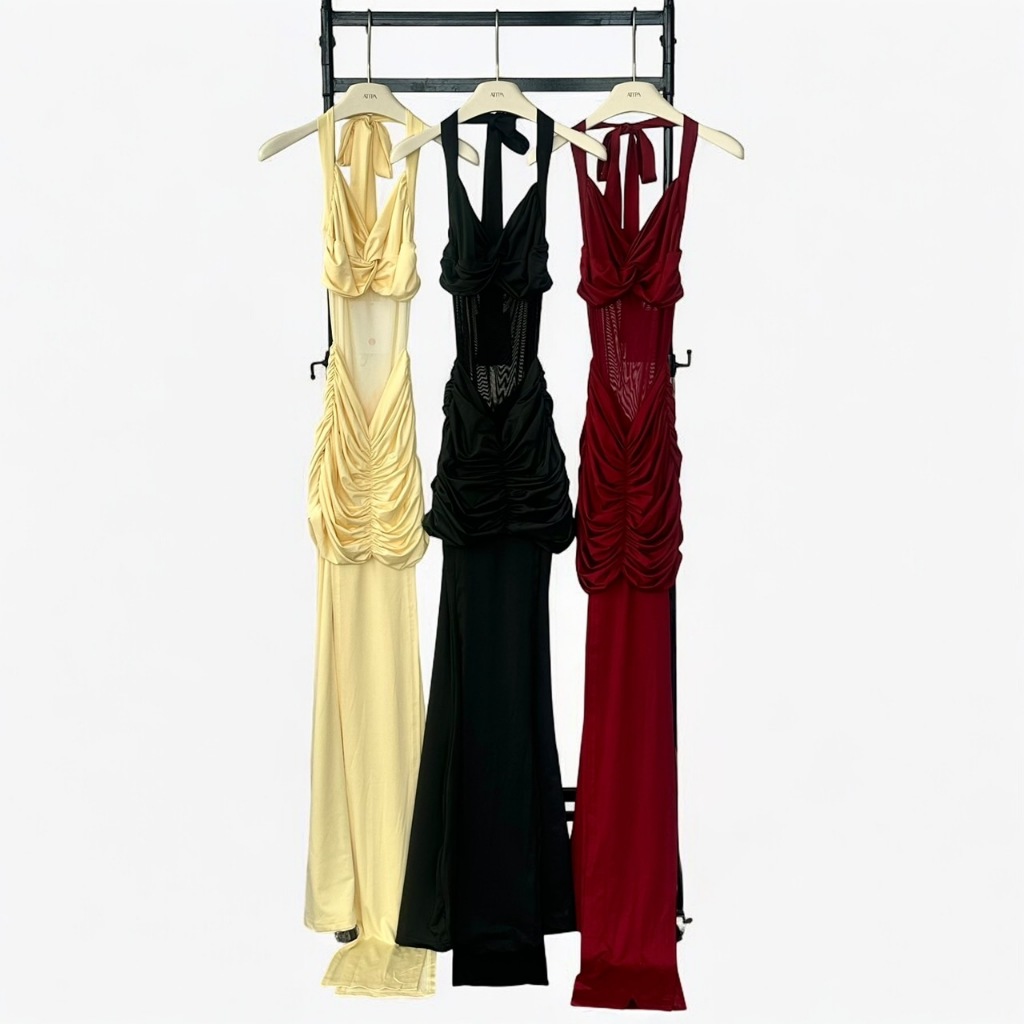 Atipashop - REGALIA DUSK DRESS เดรสยาว ทรงคล้องคอ ซีทรูช่วงเอว ผ้านิ่ม ไม่คัน