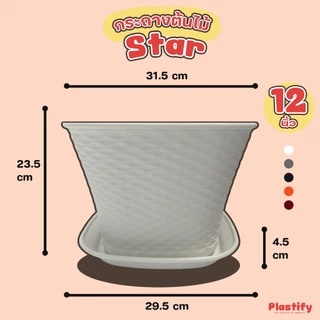 Plastify 🌿 กระถางต้นไม้ปากกว้าง 🌿(กระถางทรงบาน รุ่น Star) พร้อมจานรอง ขนาด 6" 8" 10" 12" 15" 18"