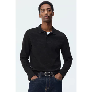 H&M(เอชแอนด์เอ็ม) เสื้อโปโลแขนยาวทรงสลิมฟิต Men Slim Fit Long-sleeve polo shirt 1314041_1