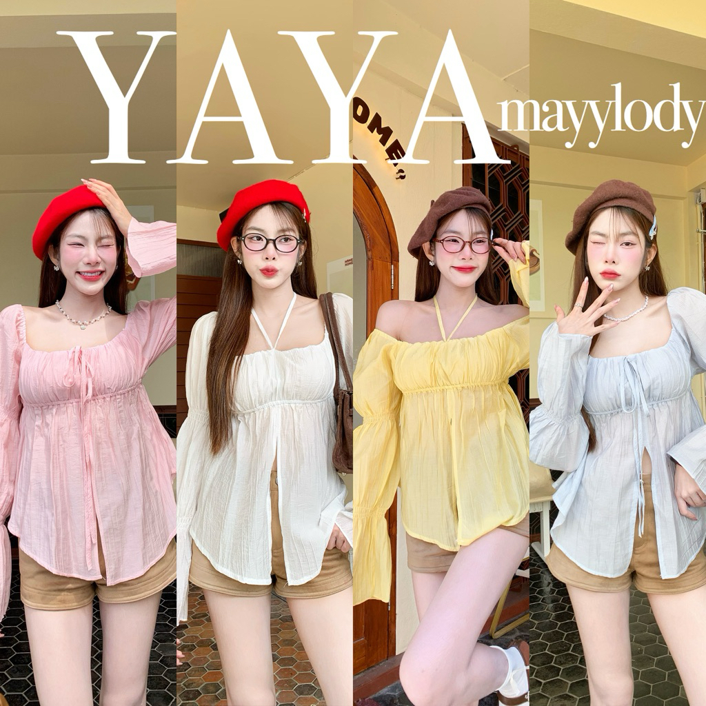 💓mayylody💓 YAYA TOP #เสื้อญาญ่า  ลุคสวยแพงมาก  (อก -38 )  ผ้าใส่สบายไม่ร้อน รับซัมเมอร์ 🌷🪞🌤️🍃 ชุดไปทะเล ชุดไปคาเฟ่