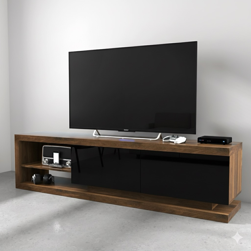 Tomato Home ชั้นวางทีวี75นิ้ว Dolce หน้าบานสีดำเงา High gloss กว้าง180ซม I ชั้นวางทีวีมินิมอล ราคา ถูกที่สุด ดีลบีเคเค แกลเลอรีภาพที่ 3
