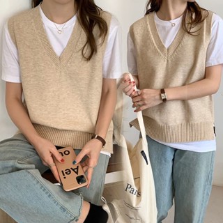 เสื้อกั๊ก ไหมพรม แฟชั่น เสื้อกล้าม ตัดแขน คอวี สวมใส่สบาย Cl…