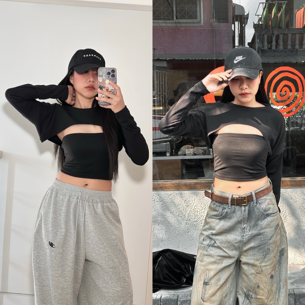 Lc.Ladiesclothess STELLA TOP เสื้อแขนยาว เสื้อรัดรูป เสื้อสีดำ