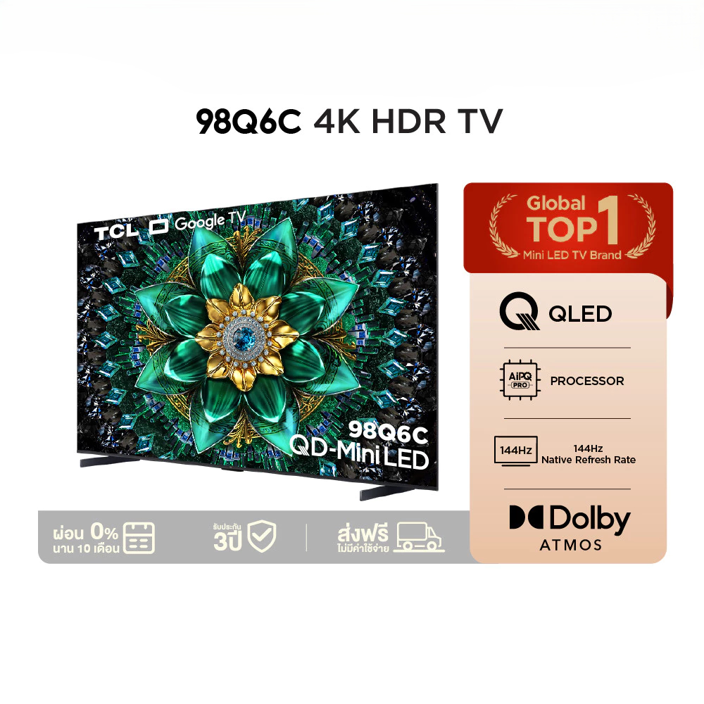 TCL ทีวี 98 นิ้ว 4K Mini QLED Google TV รุ่น 98Q6C Matte HVA Panel ระบบปฏิบัติการ Google/IMAX