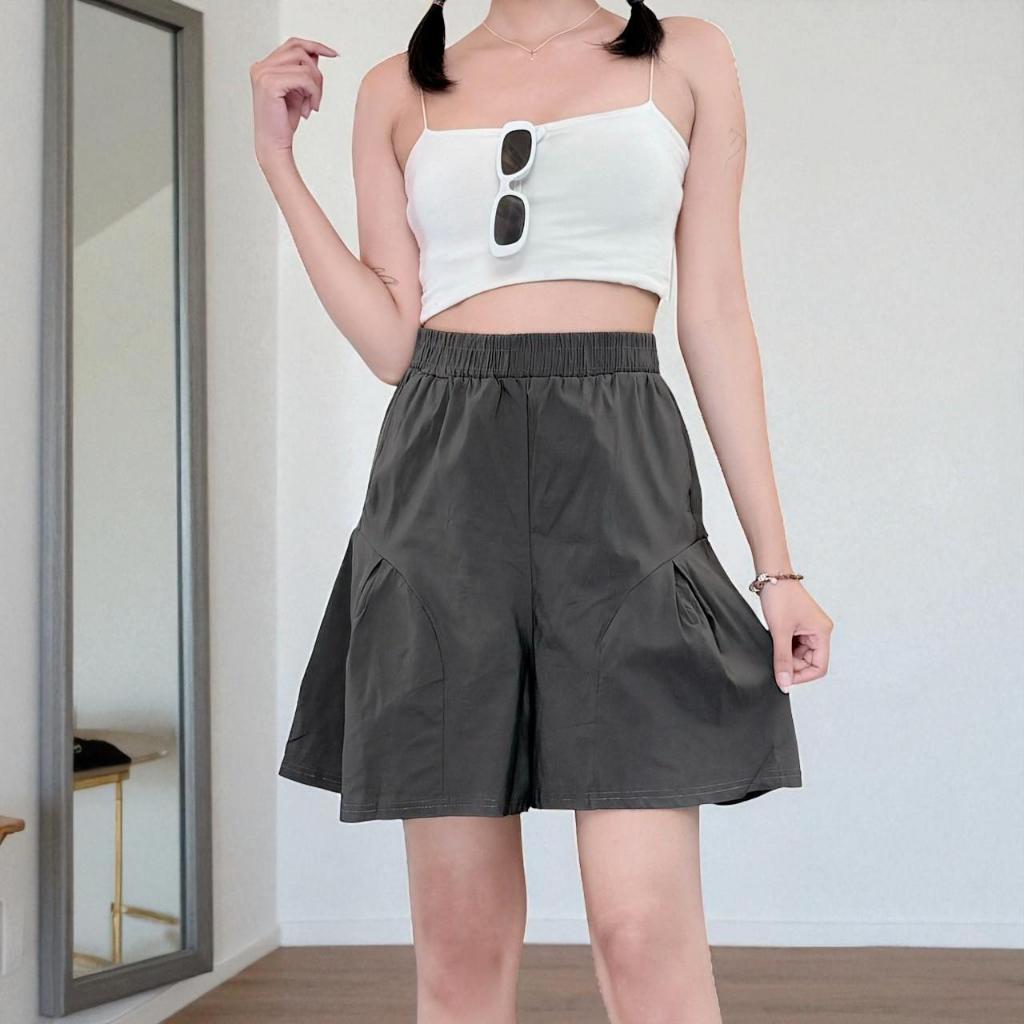 กางเกงขาสั้นผู้หญิง แบบไม่มีเชือก เอวยางยืด 2กระเป๋า ผ้ายืดหยุ่นสวมสบาย เน้นเรียวขา ทรงตรงสไตล์กีฬา - รูปที่ 5