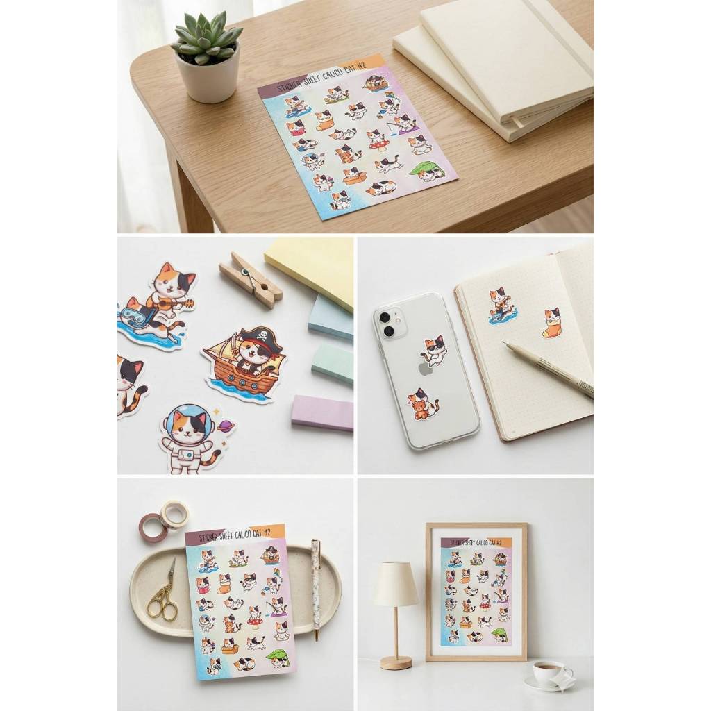 สติ๊กเกอร์ ไดคัท Calico Cat #02 - Sticker Dicut กันน้ำ รูปการ์ตูน ขนาด A6 (SD027) - รูปที่ 4