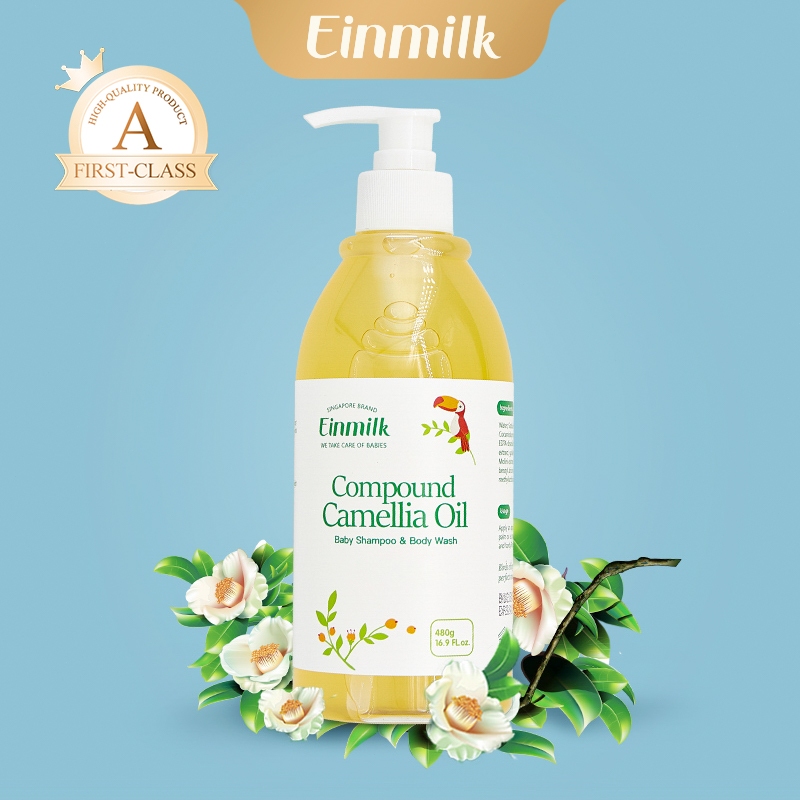 Einmilk ครีมอาบน้ำเด็ก แชมพูและเจลอาบน้ำ 2 in 1 สูตรพืช Camellia ผลิตภัณฑ์ดูแลเส้นผมสำหรับผู้ใหญ่ ของใช้เด็กแรกเกิด BSW
