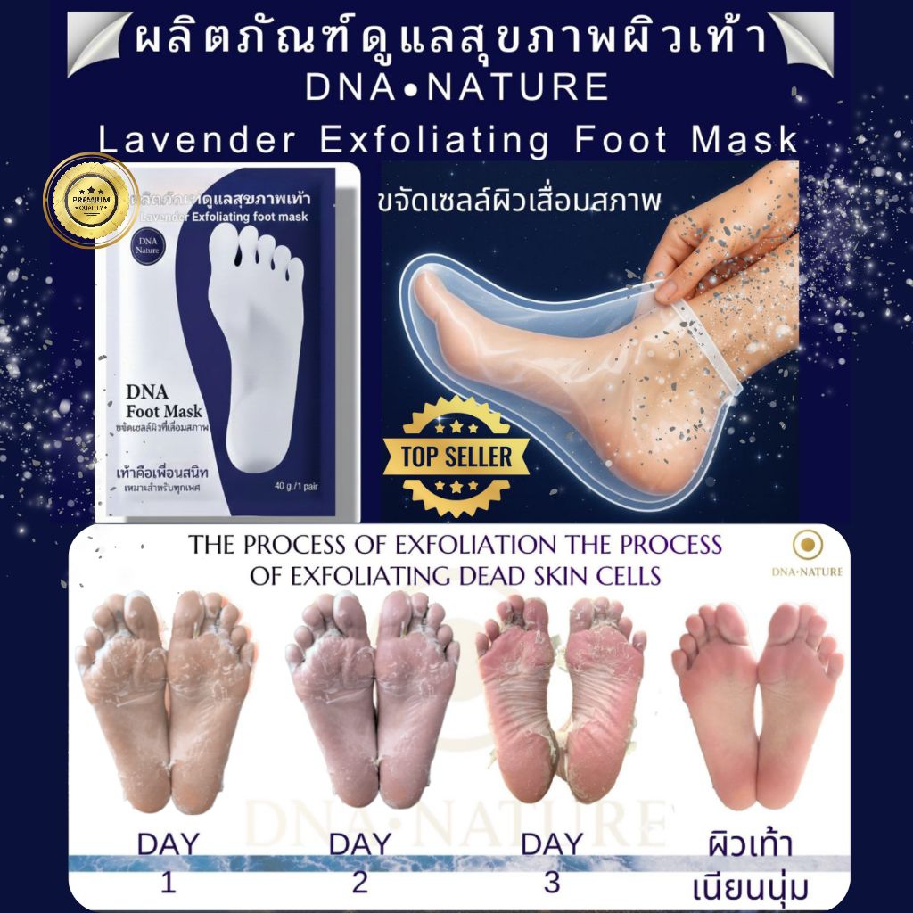 DNA NATURE FOOT MASK สูตรขจัดเซลล์ผิวเสื่อมสภาพ มาร์กเท้าคุณภาพพรีเมี่ยม