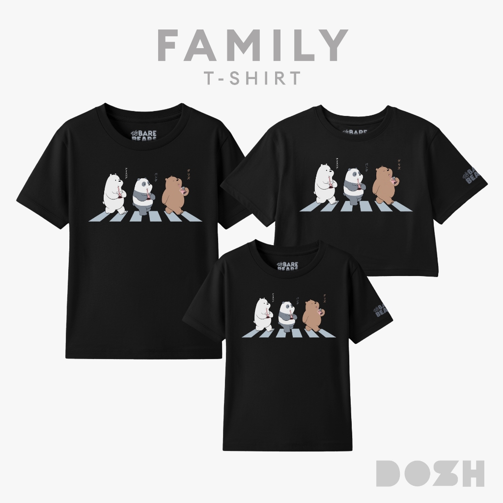 DOSH เสื้อยืดครอบครัวลาย WE BARE BEARS สีดำ DBBMT5060-FBBWT1038-FBBBT5039-BL