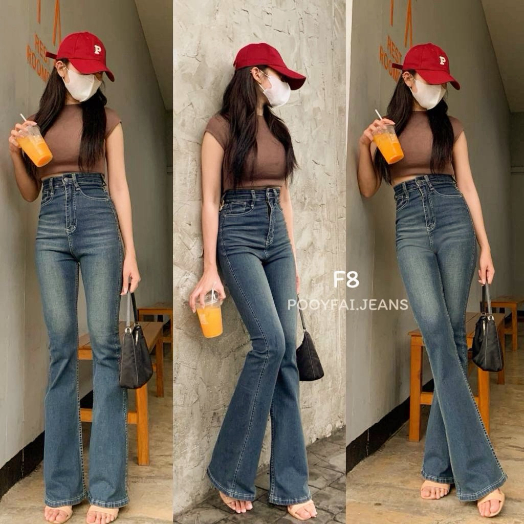 F8 ขาม้าเอวสูงปรี๊ดสีสนิมแฟลช(สีติดส้ม)