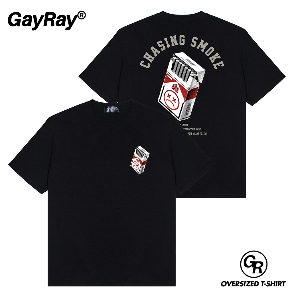 GayRay ⎰Chasing smoke⎱  เสื้อยืดโอเวอร์ไซส์ Cotton 100% นุ่่ม ใส่สบาย