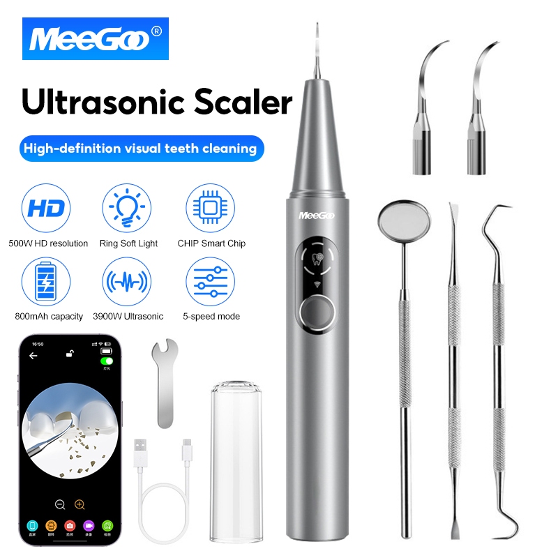 MeeGoo เครื่องขูดหินปูนไฟฟ้าอัลตราโซนิก ที่ขูดหินปูนแบบมีกล้อง ทำความสะอาดล้ำลึก ขจัดคราบบนพื้นผิวฟัน