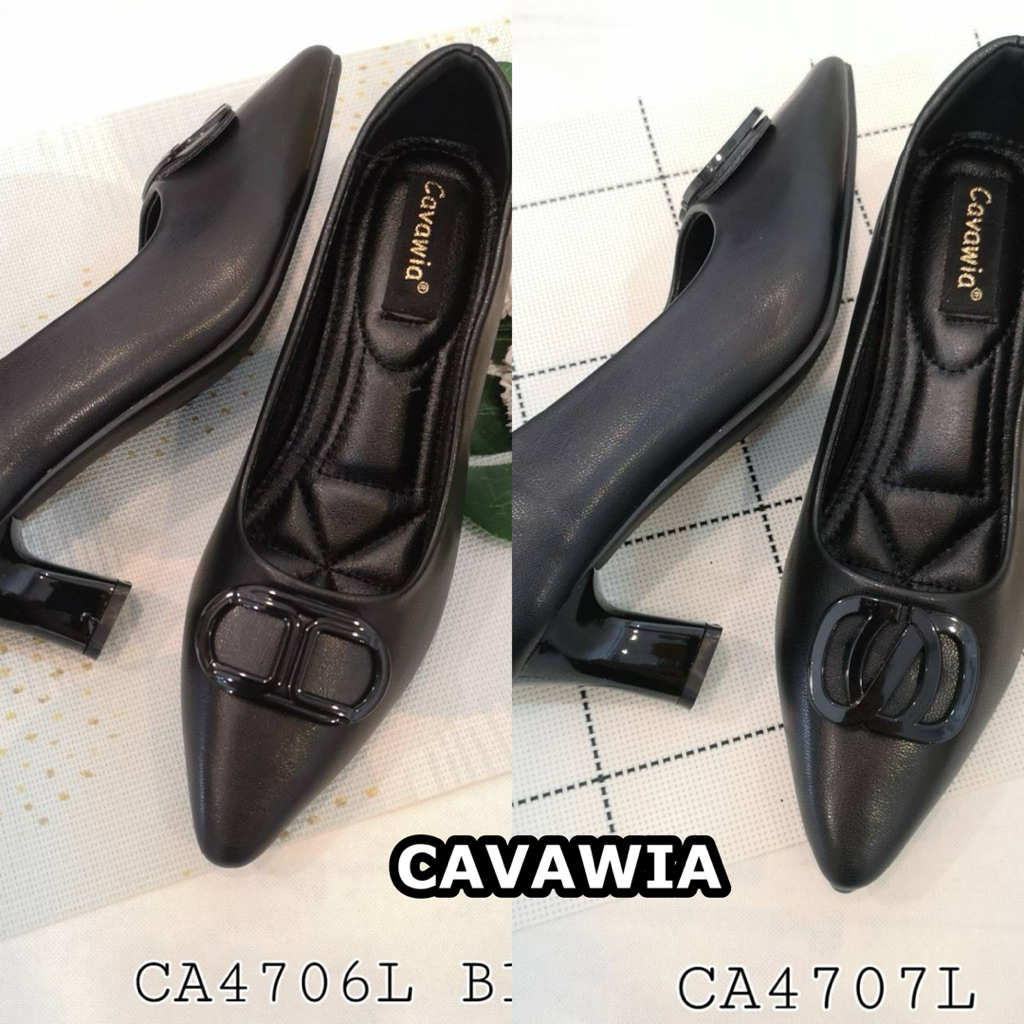 (งานกล่อง) CAVAWIA รองเท้าคัทชูหัวแหลม ดีเทลหน้าประดับ ส้นหนา 2 นิ้ว ทรงสวยนุ่มนิ่มมากๆค่า