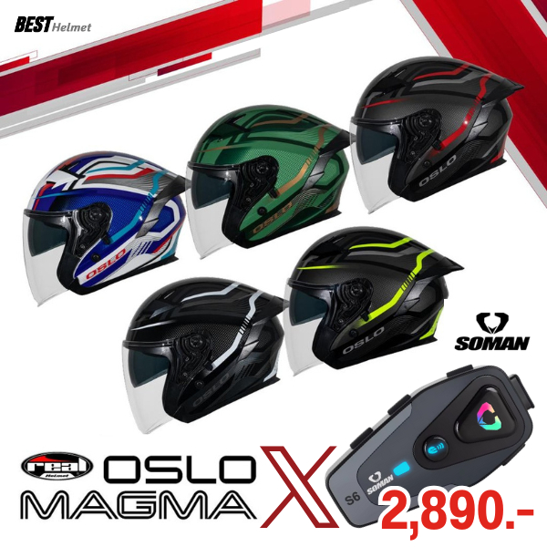 หมวกกันน็อคครึ่งใบ Real Oslo MAGMA x Bluetooth Soman S6 พิเศษราคาเพียง 2,890.- มี 5 สี มีไซส์ S M L 