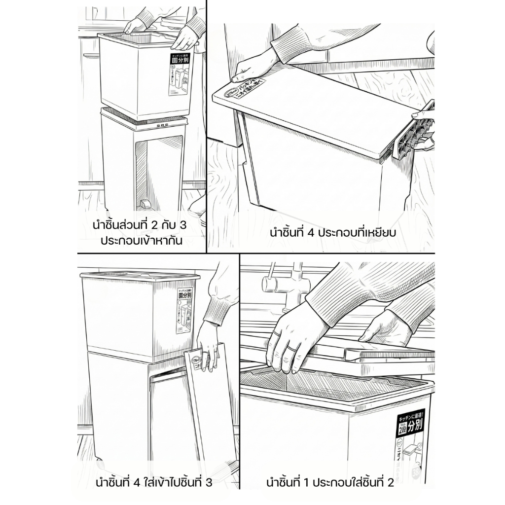 𝗞𝗛𝗨𝗠 𝗧𝗢𝗡𝗘 ถังขยะสองชั้น (ทรงสูง) ถังขยะในห้องครัว รูปที่ 6