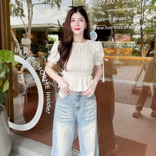 เสื้อแต่งสม็อค แขนตุ๊กตาแต่งโบว์ ทรงสวย ผ้าไหมอิตาลี ใส่สบาย LG013