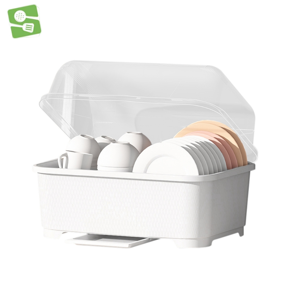 กล่องเก็บจาน ที่คว่ำจานกันฝุ่น dish rack สำหรับเก็บจาน ถ้วย เก็บช้อนและตะเกียบ เก็บจานชามสูงสุด30ใบ มีฝาปิด Hima life