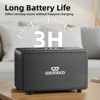 GOOJODOQ Portable Retro Speaker Bluetooth 5.3 connection 4 Playback Modes Two Wireless Microphones