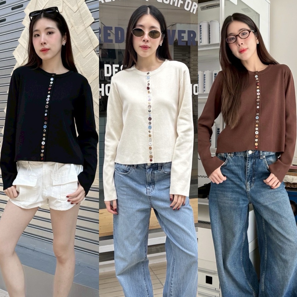 knit top (TAG.VALENBASIC) เสื้อไหมพรมแขนยาว เย็บกระดุมเรียง