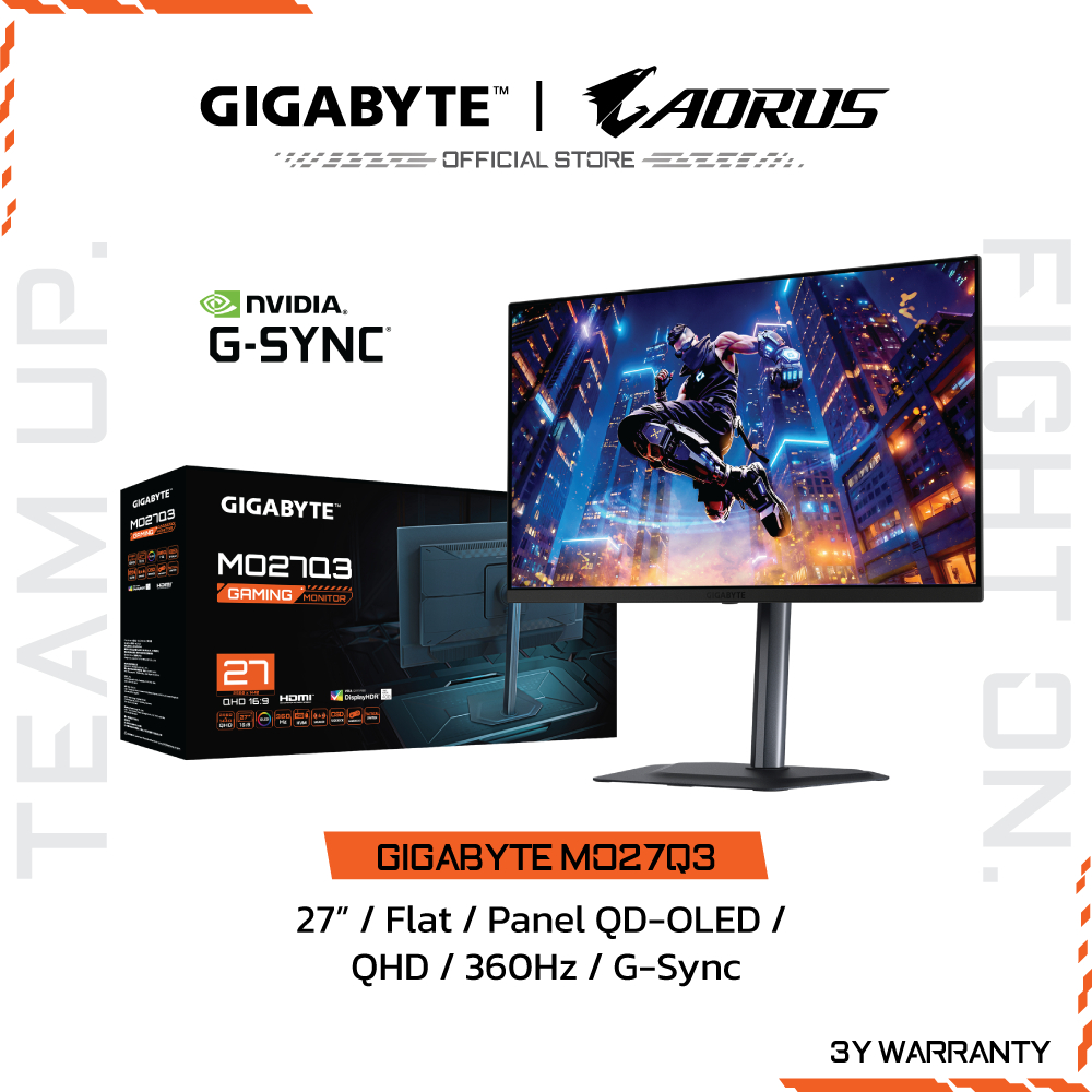 GIGABYTE MO27Q3 Gaming Monitor (จอมอนิเตอร์) | 27" QHD | QD-OLED | 0.03ms | 360Hz | G-Sync