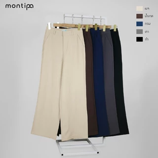 Montipa กางเกงทรงกระบอก ซิปหน้า แต่งกระเป๋าหลัง ผ้า Iron Free 59PWI61