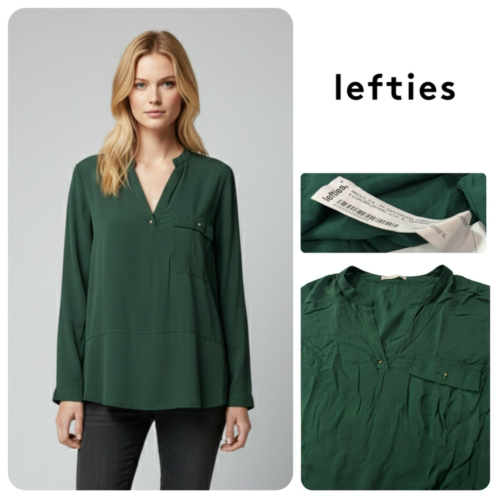 Lefties lft (XX59) เสื้อแขนยาว ผู้หญิง คอวี ปกคอจีน สีเขียวมรกต ไซส์XL