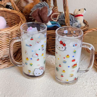 แก้วมีหูจับ คิตตี้รุ้ง 350 ml แก้วหนามาก ทนร้อน พร้อมส่ง
