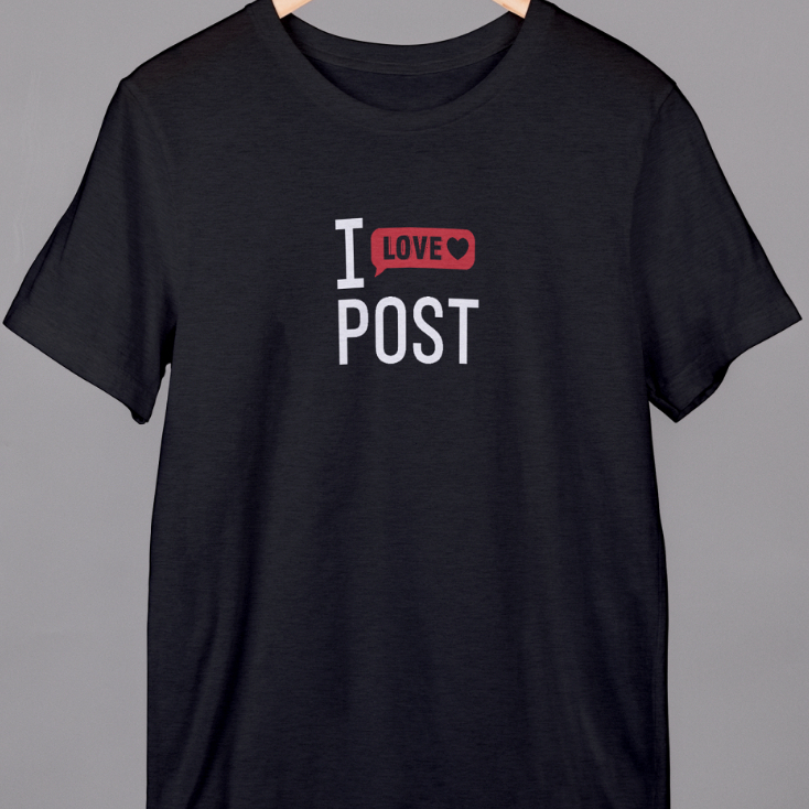 เสื้อยืดไปรษณีย์สีดำลาย I LOVE POST