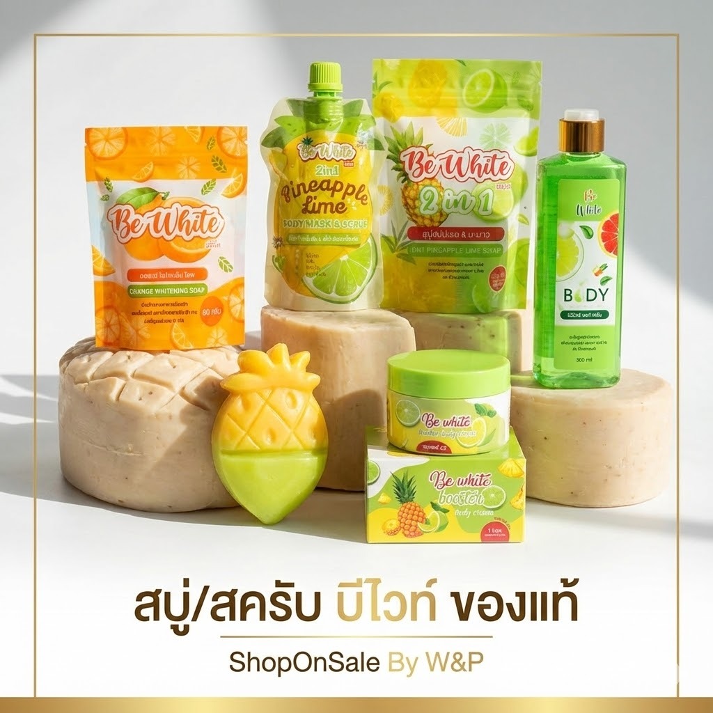 (โฉมใหม่) Be white บีไวท์ สบู่สครับ สับปะรด มะนาว ขัดขี้ไคล