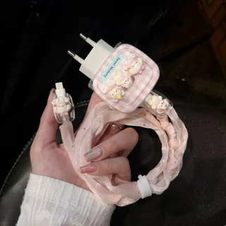 ชุดถนอมสายชาร์จ ลาย หมา3ตัว ชุดตกเเต่งสายชาร์จ สำหรับ ไอโฟน 18w/20w/35w