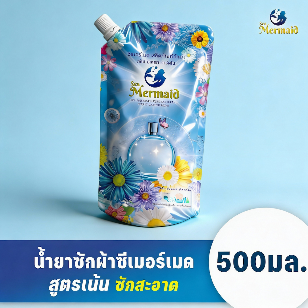Sea Mermaid น้ำยาซักผ้า 500มล. กลิ่น Secret Garden ขจัดคราบ ต้านเชื้อแบคทีเรีย ป้องกันไฟฟ้าสถิตย์