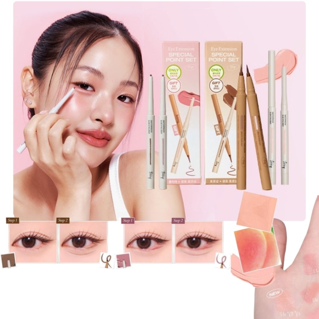 เซทใหม่ Tooq Waterproof Slim eyeliner Eye extender , Dowha salmon milk