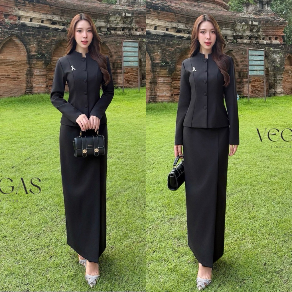 VEGAS Luxury• ชุดไทยจิตรดา คอจีน พร้อมเข็มกลัดโบ