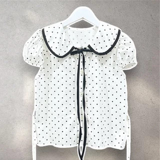 เสื้อแฟชั่นยอดนิยม ราคาถูก ลายจุด ลายพิมพ์ดอกไม้ คอบัว ผ้าครัช (คนไทยผลิต)