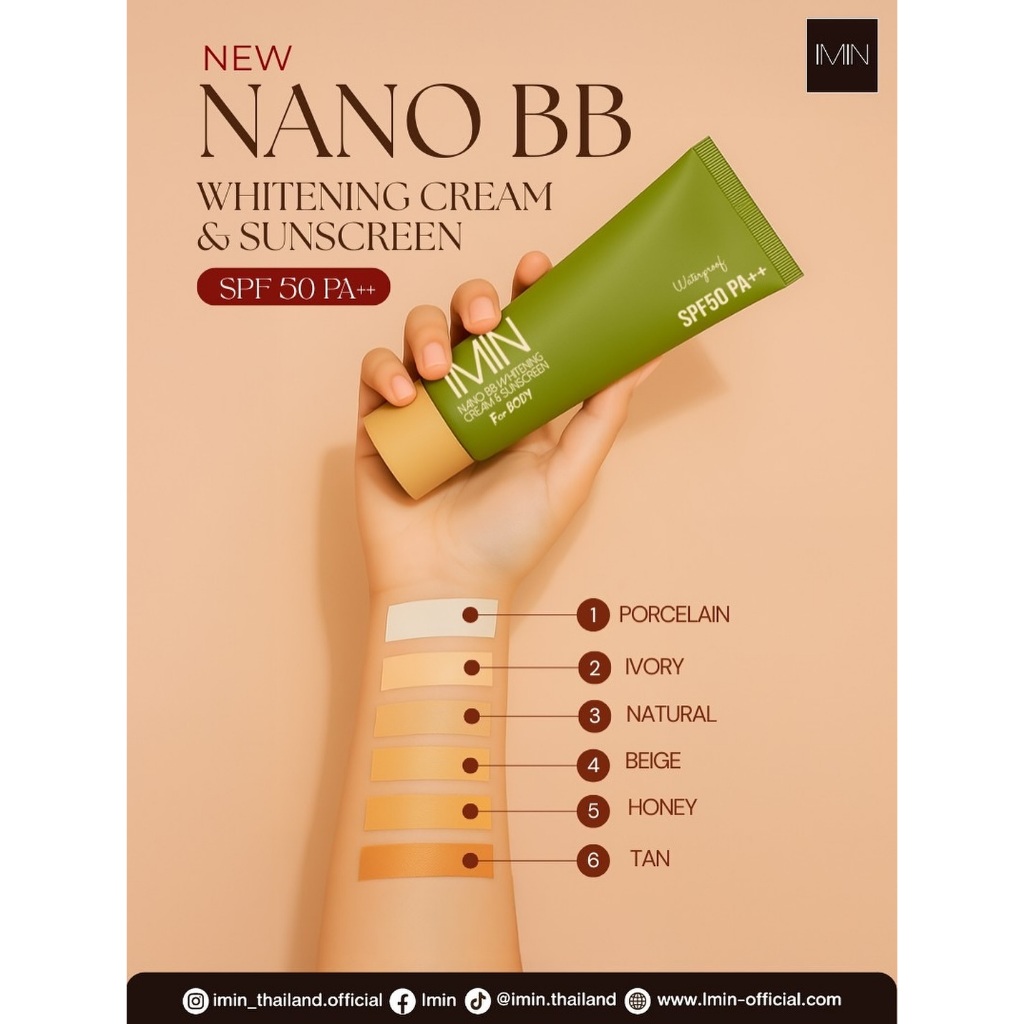 IMIN ไอมิน นาโน บีบี  BB ไวท์แทนนิ่ง ครีม แอนด์ ซับสกรีน กันน้ำ กันเหงื่อ ไม่ติดขน 50g. - รูปที่ 2