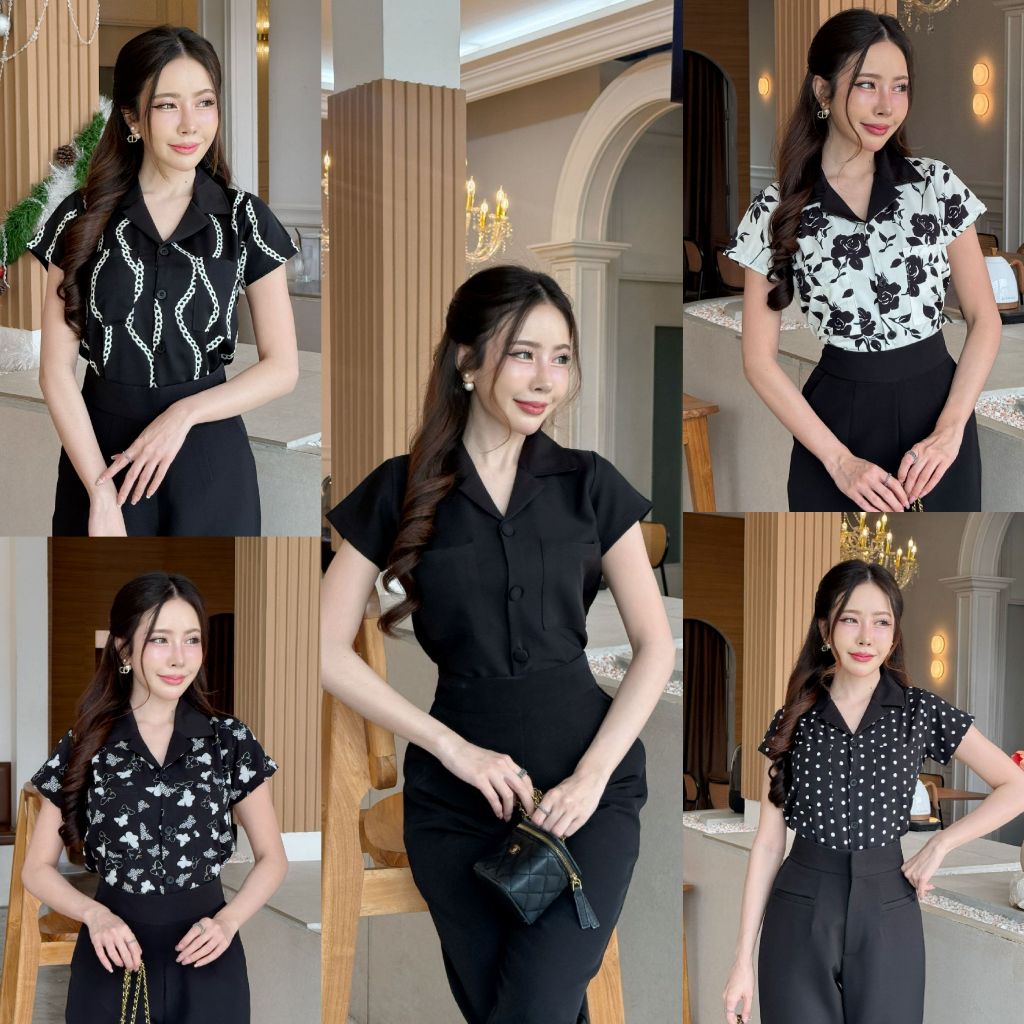 เสื้อคอปกเบเซอร์ทูโทน แขนสั้น [S-2XL] น่ารัก รุ่น V1