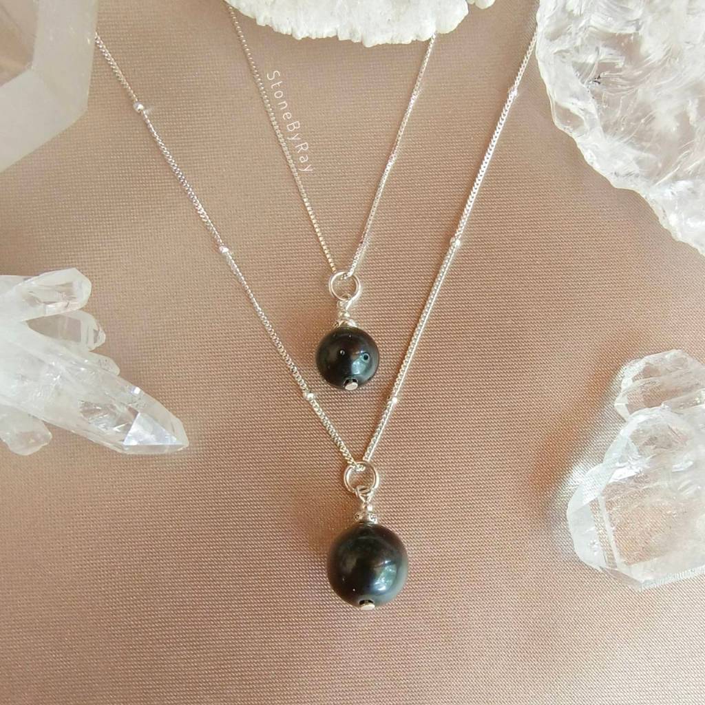 สร้อยคอเงินจี้หินสะเก็ดดาว Tektite