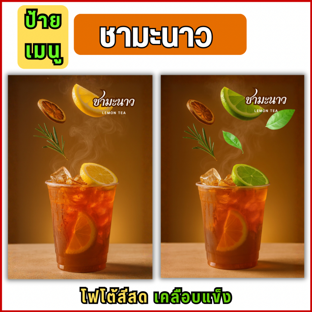 D040 ป้ายเมนูชามะนาว ภาพเมนูชามะนาว เมนูเครื่องดื่ม