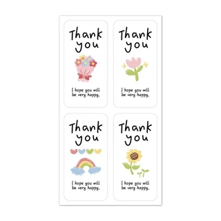 สติ๊กเกอร์ขอบคุณ ติดแก้ว ถุง ติดกล่อง สี่เหลี่ยมผืนผ้า 100ดวง sticker thankyou S31
