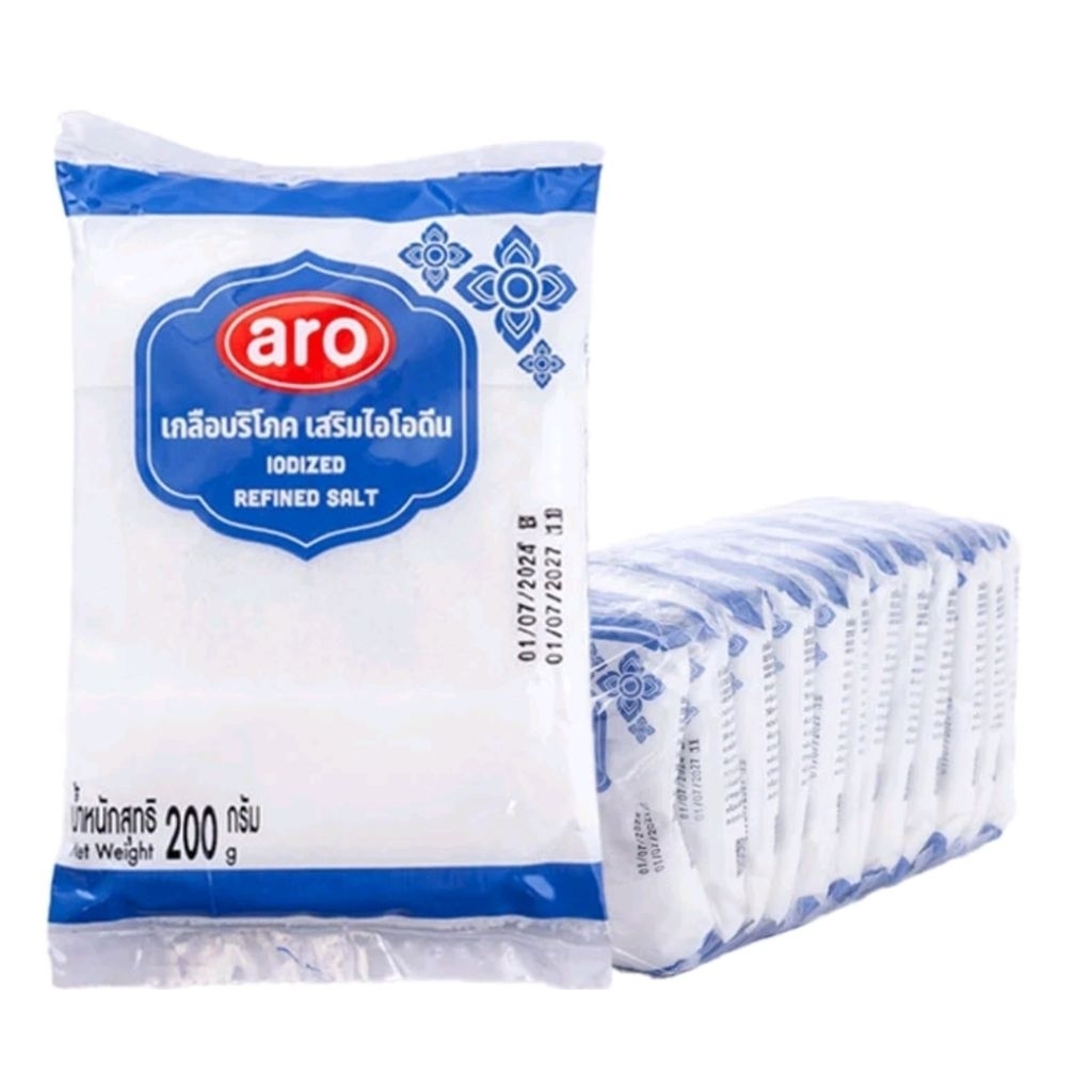 แพ็คเกจใหม่ ‼️ [ aro ] เกลือบริโภค เสริมไอโอดีน  [ ขนาด 200 กรัม  แพ็ค 6 ถุง / แพ็ค 12 ถุง ] ‼️