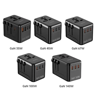 MEEGOO ปลั๊กท่องเที่ยว แกลเลียมไนไตรด์ GAN หัวปลั๊กไฟทั่วโลก AC2500W DC35/45/67/100/140W Universal Travel Adapter