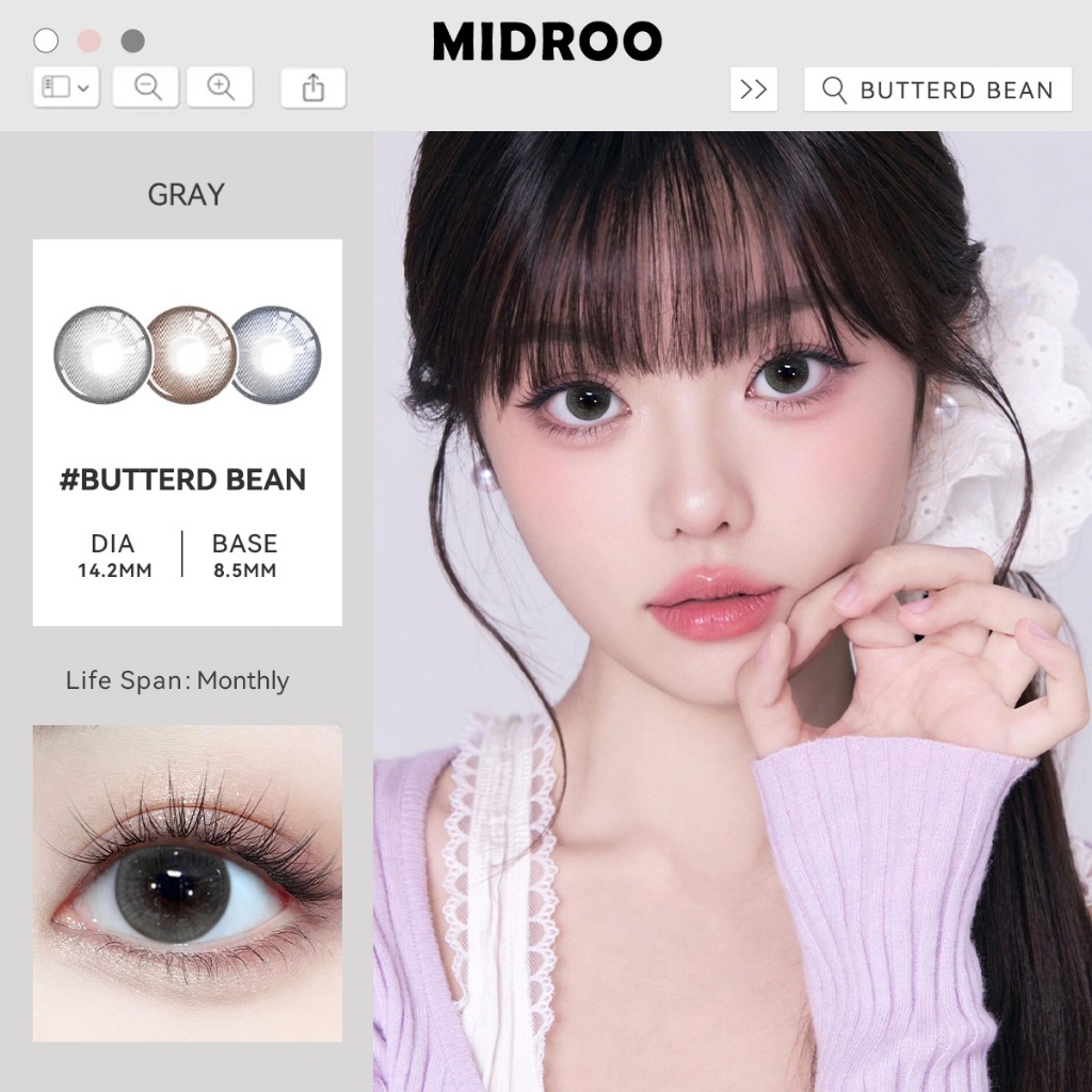 【สั่ง2คู่แถมน้ำยา60ML1ขวด】Midroo【0°~-600°】🍪Butterd Bean -14.2mm คอนแทคเลนส์ บิ๊กอาย เลนส์น่ารักๆ 1 Monthly Throwing รายเ