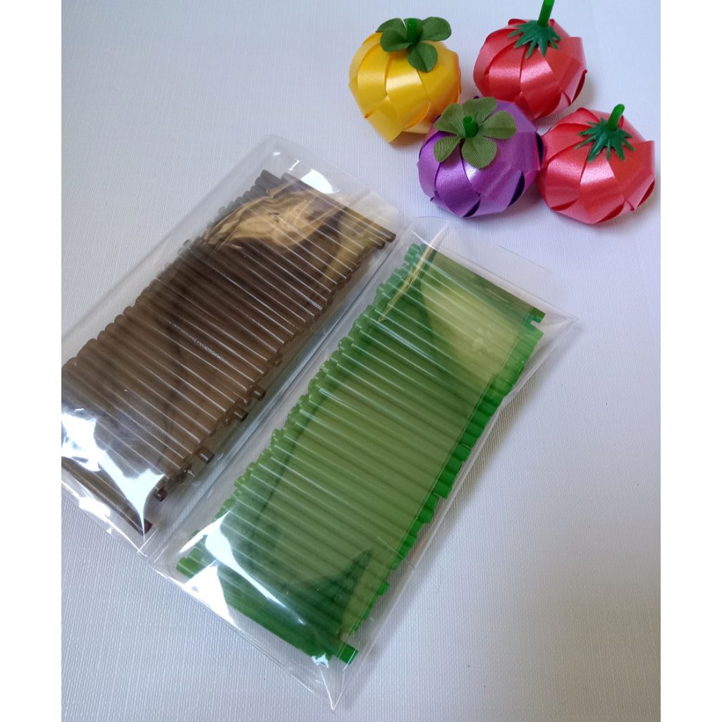 หลอดตัด หลอดทำก้านโปรยทาน สีเขียว-น้ำตาล จำนวน100ชิ้น