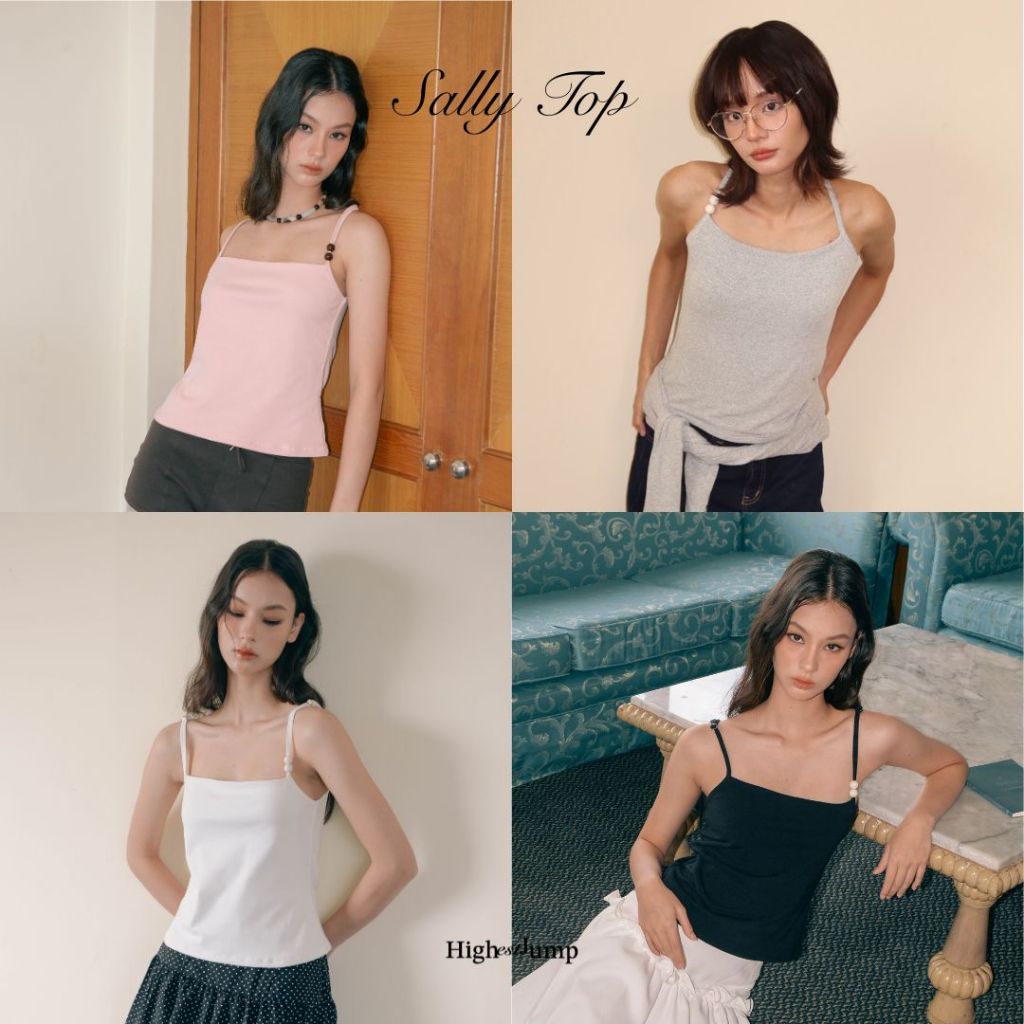 HIghestjump - Sally top สายเดี่ยวปรับสายได้ ดีเทลลูกปัด 2 เม็ด (พร้อมส่งทันที)