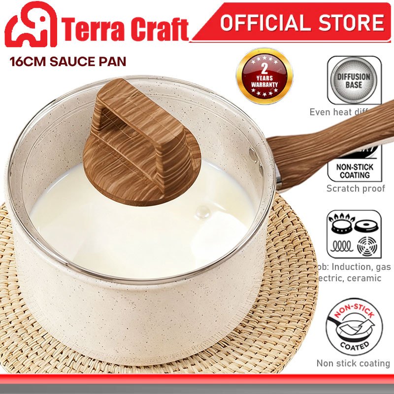 Terra Craft หม้อนมขนาด 16/18cm พร้อมเคลือบหินอ่อน สำหรับเตาแก๊ส ทำนมและซอสอร่อยๆ ได้ง่ายๆ